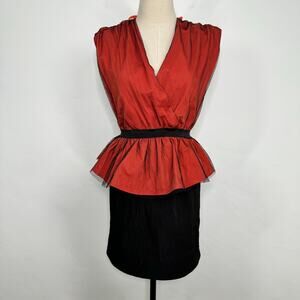 NWT Melissa Taffeta Peplum Dress Orange Black Tulle Mini Party Cocktail Size M